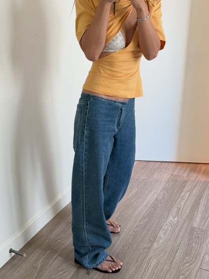 Low Rise Drawstring Hem Sporty Jeans (Buy 2 Free Shipping)