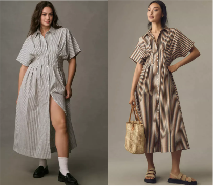 Button-Front Pleated Midi Shirt Dress (Buy 2 Free Shipping)