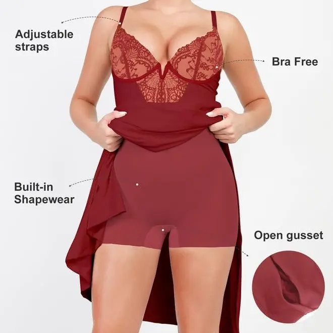 Lace Slip Dress with Built-In Shapewear (Buy 2 Free Shipping)