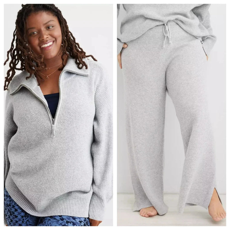 Half Zip Waffle Sweater Set(Buy 2 Free Shipping)