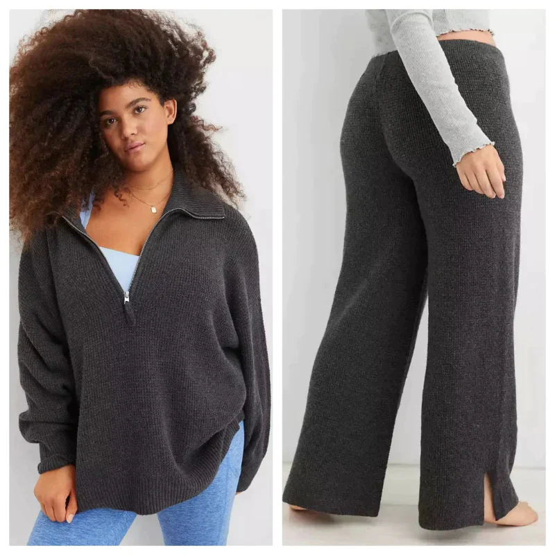 Half Zip Waffle Sweater Set(Buy 2 Free Shipping)