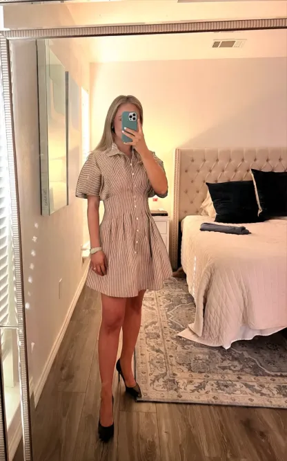Cinched Waist Button Shirt Dress (Buy 2 Free Shipping)