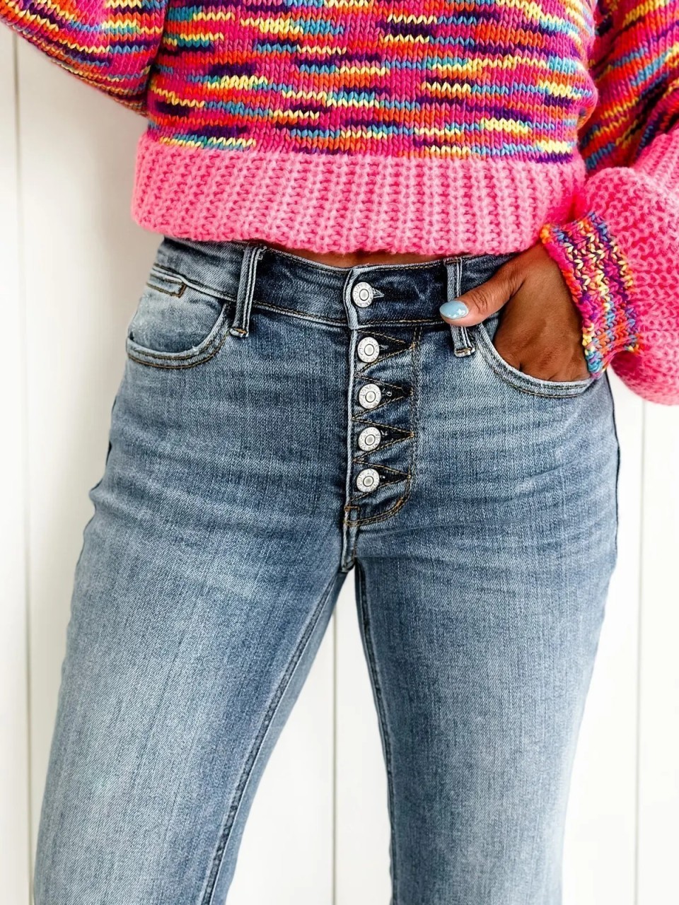 Mid Rise Button Fly Bootcut Jeans (Buy 2 Free Shipping)
