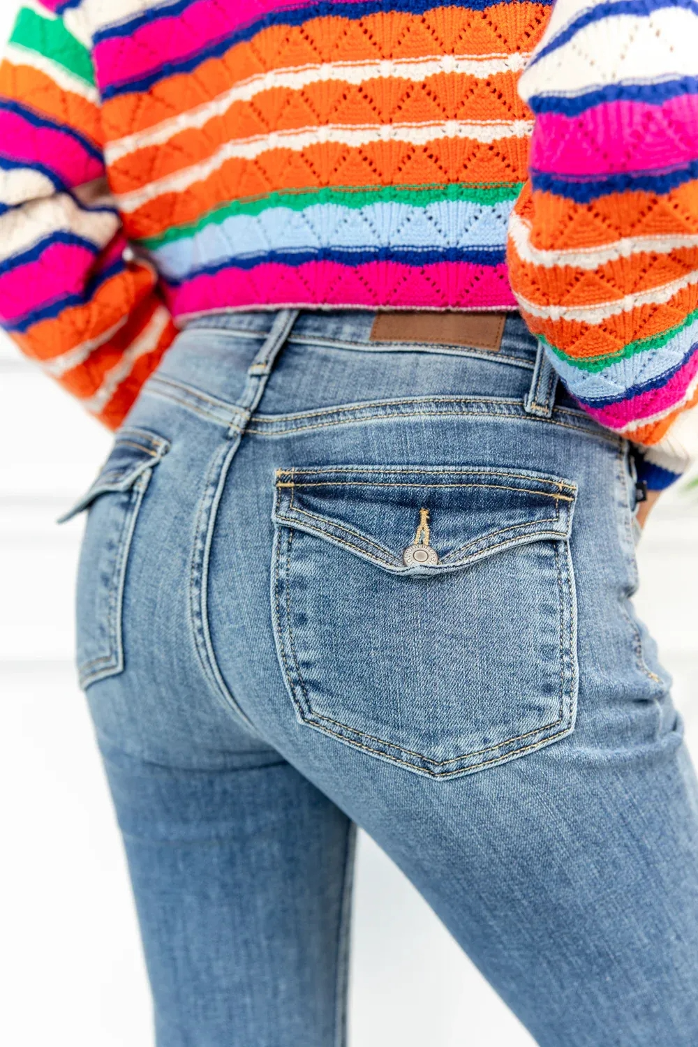 Tummy Control Double Button Flare Jeans
