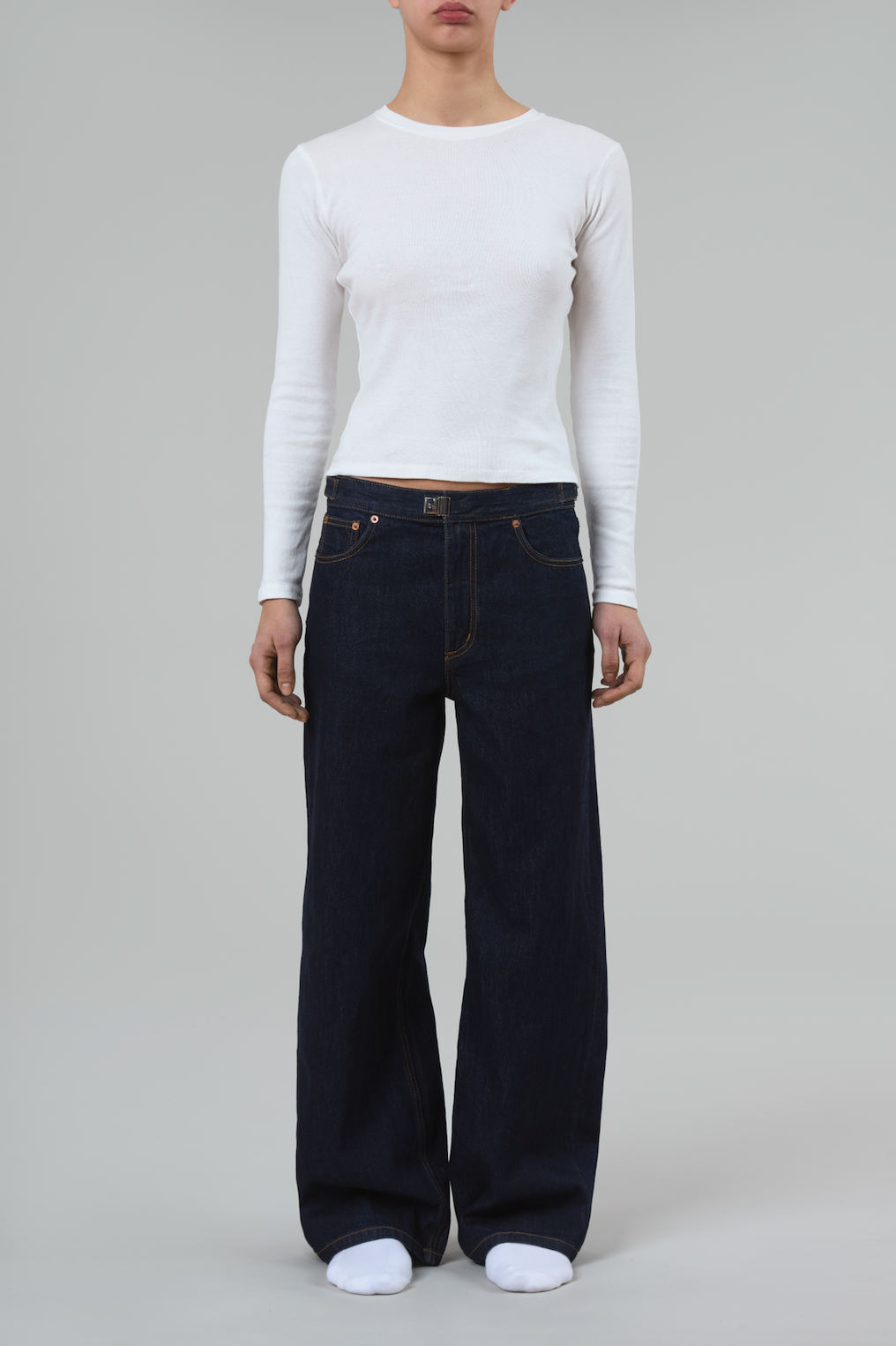 Adjustable Waist Buckle Jeans