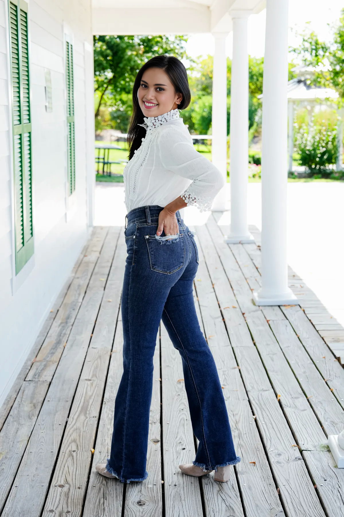 Vintage Double Button Frayed Hem Bootcut Jeans (Buy 2 Free Shipping)