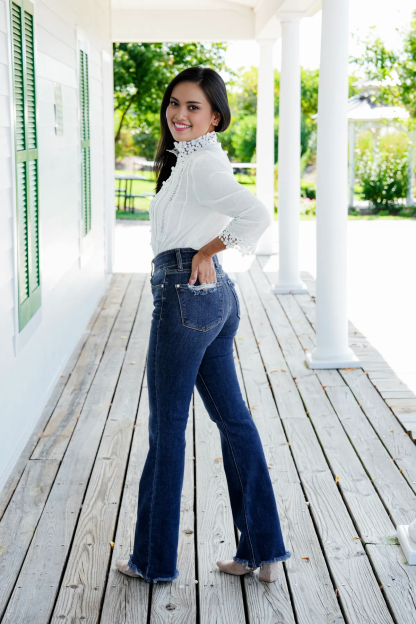 Vintage Double Button Frayed Hem Bootcut Jeans (Buy 2 Free Shipping)