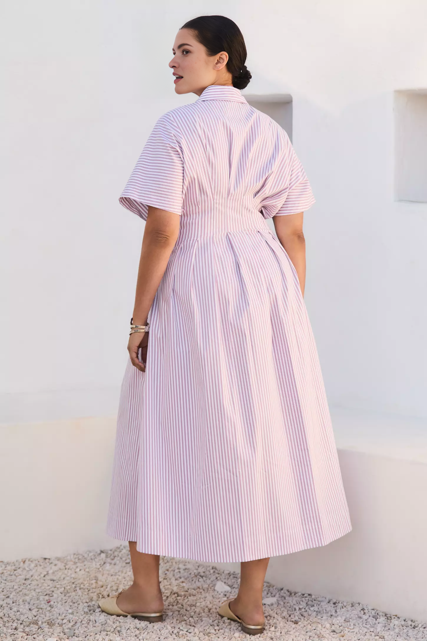 Button-Front Pleated Midi Shirt Dress (Buy 2 Free Shipping)