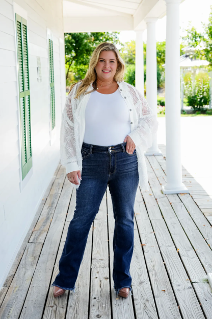 Vintage Double Button Frayed Hem Bootcut Jeans (Buy 2 Free Shipping)