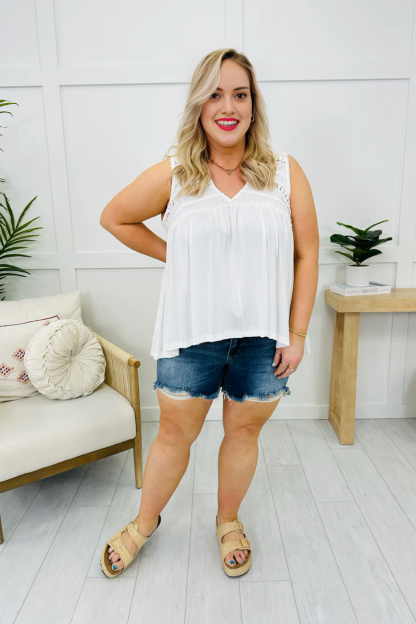 Tummy Control Adjustable Button Distressed Shorts