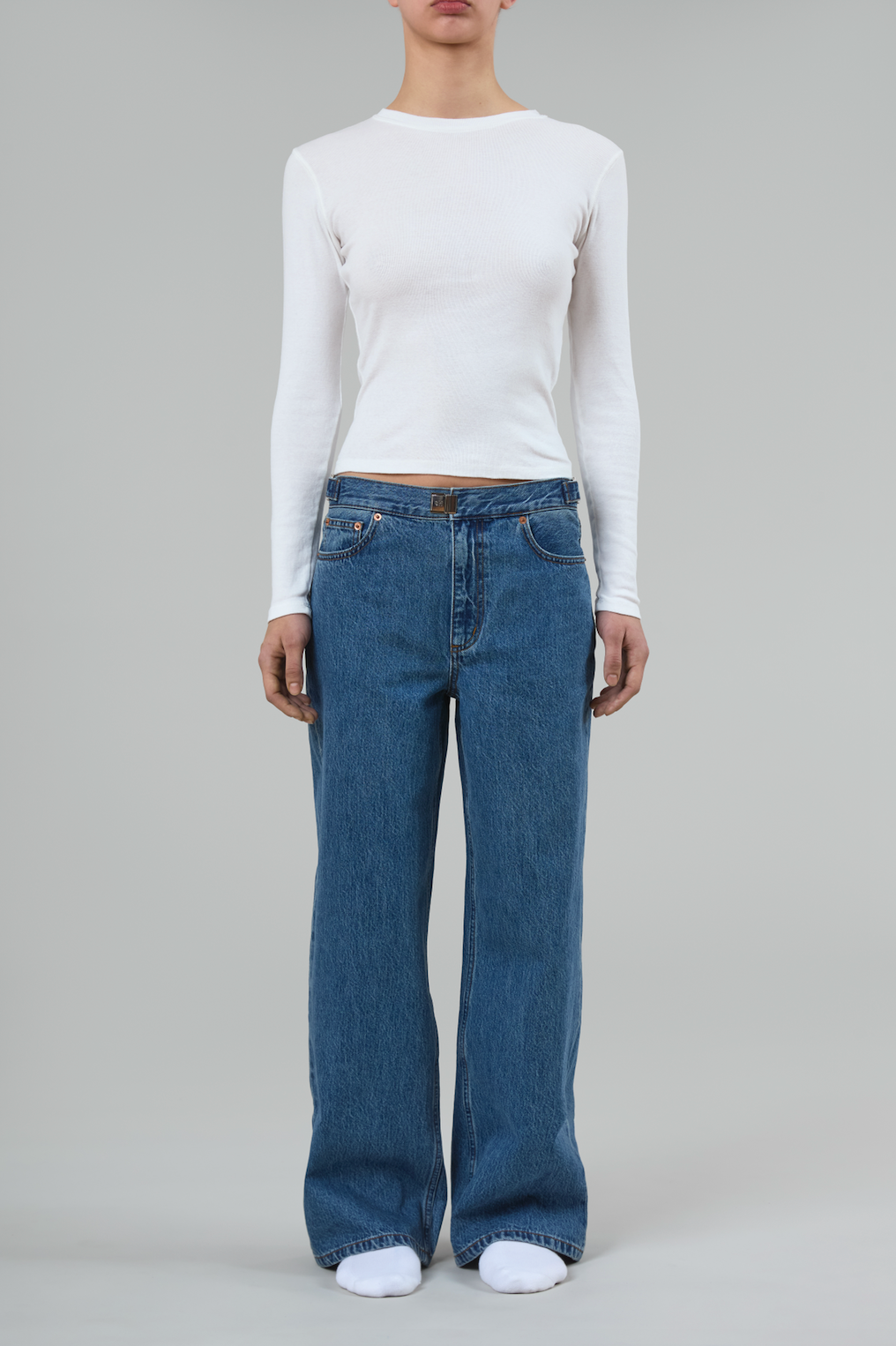 Adjustable Waist Buckle Jeans