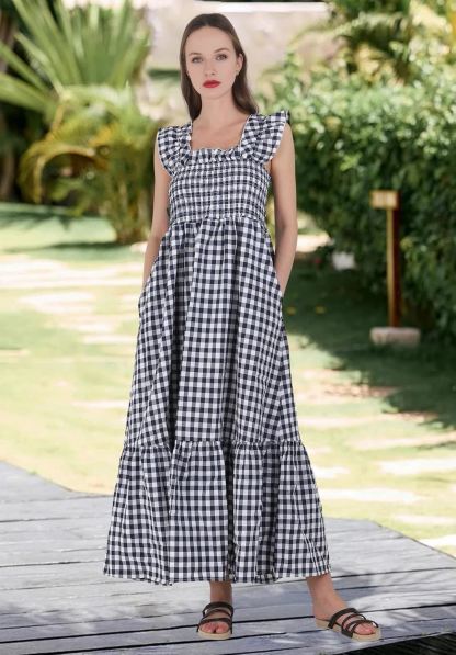 Plaid Ruffle Strap Square Neck Dress (Buy 2 Free Shipping)
