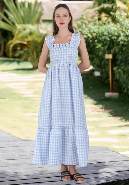 Plaid Ruffle Strap Square Neck Dress (Buy 2 Free Shipping)