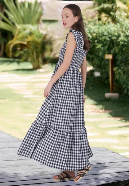 Plaid Ruffle Strap Square Neck Dress (Buy 2 Free Shipping)