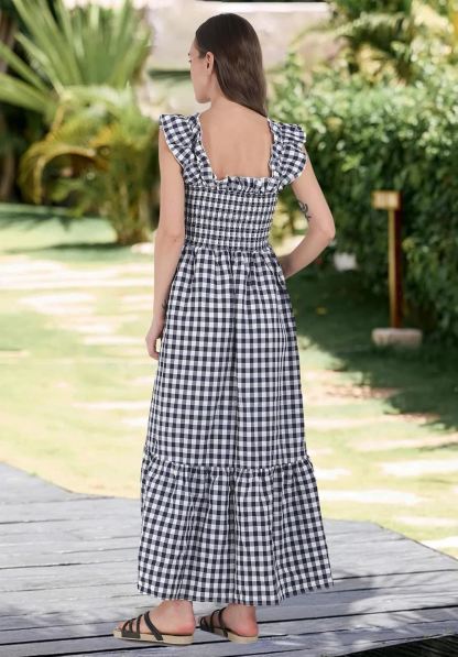 Plaid Ruffle Strap Square Neck Dress (Buy 2 Free Shipping)