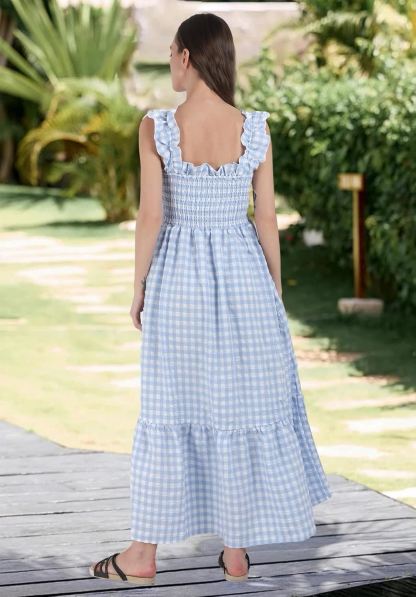 Plaid Ruffle Strap Square Neck Dress (Buy 2 Free Shipping)