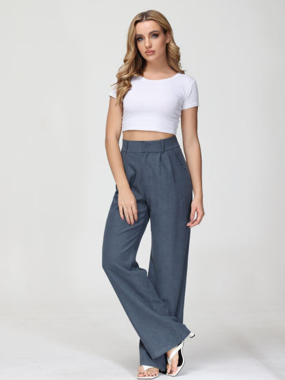 Tailored  Wide Leg Straight  Pants-Buy 2 Free Shipping