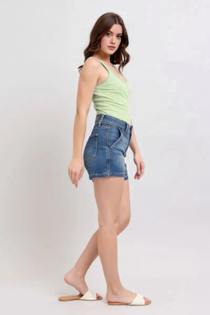Tummy Control Double Button Waistband Shorts