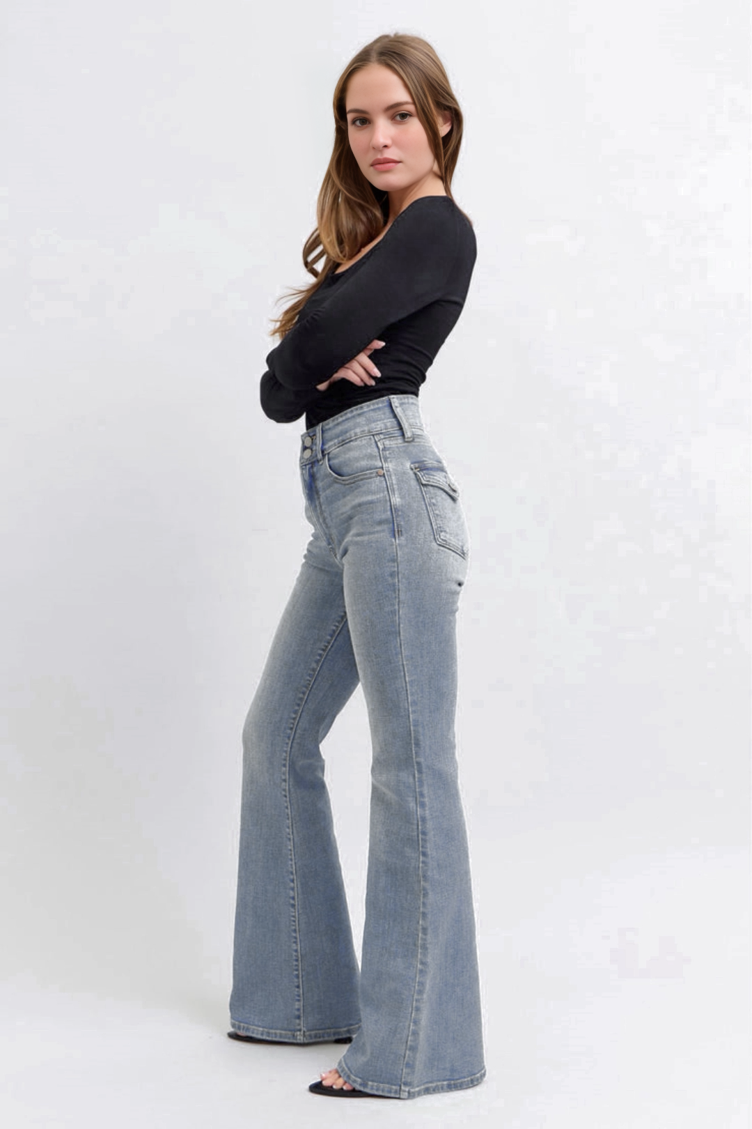 Tummy Control Double Button Flare Jeans (Buy 2 Free Shipping)