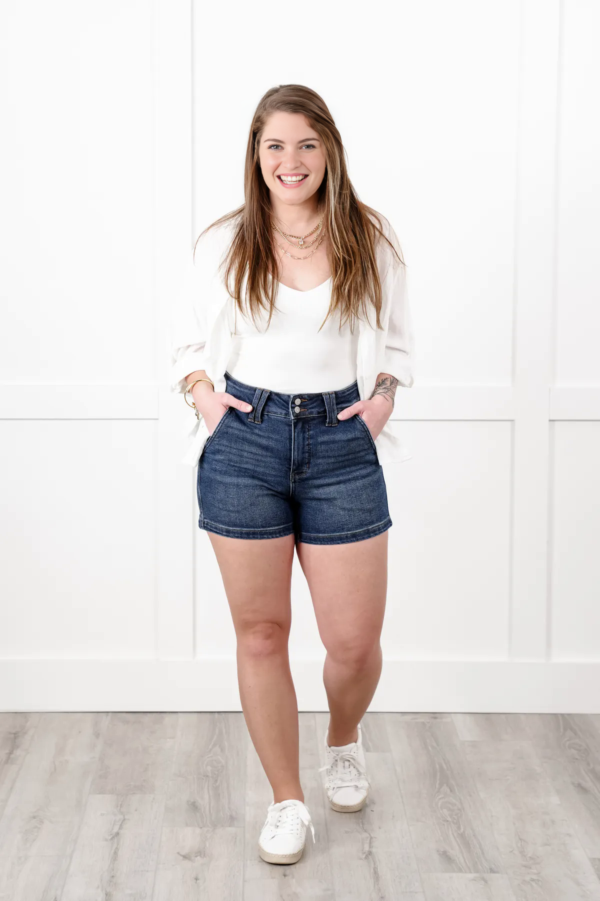 Tummy Control Double Button Waistband Shorts