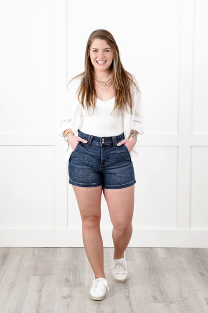 Tummy Control Double Button Waistband Shorts