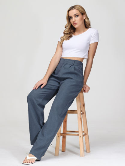 Tailored  Wide Leg Straight  Pants-Buy 2 Free Shipping