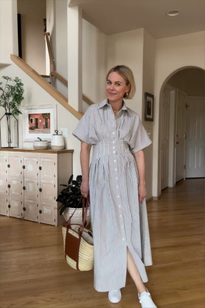 Striped Button Shirt Dress (Buy 2 Free Shipping)