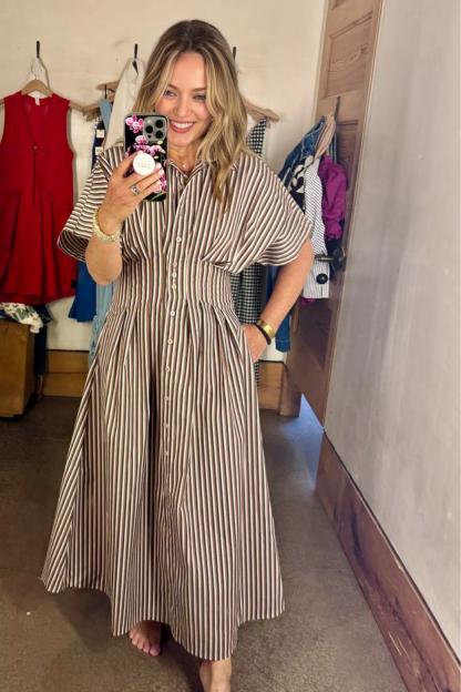 Striped Button Shirt Dress (Buy 2 Free Shipping)