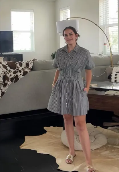 Cinched Waist Button Shirt Dress (Buy 2 Free Shipping)