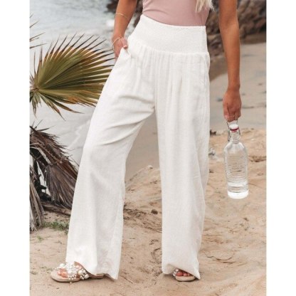 Women&#39;s Wide Leg Pants Summer Solid Loose Casual Vintage Cotton Linen Long Trousers Y2K 2023 Streetwear White Joggers Sweat
