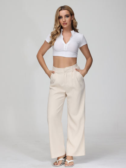 Tailored  Wide Leg Straight  Pants-Buy 2 Free Shipping