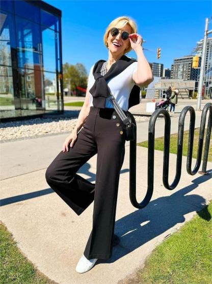 Tummy Control Button Wide Leg Pant(BUY 2 FREE SHIPPING)