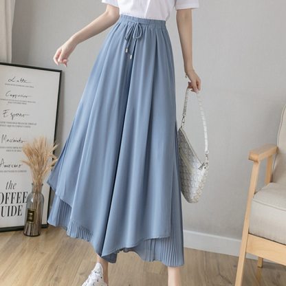 Elastic Wide Leg Pants Women Korean Fashion Chiffon Trousers Summer Casual Loose Pleated Pants Lady High Waist Street Skirt Pan