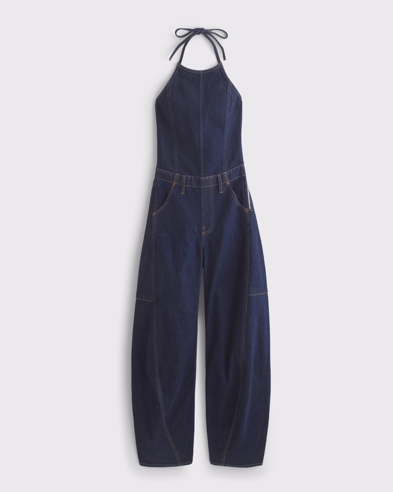 Halter Barrel Denim Jumpsuit(Buy 2 Free Shipping)