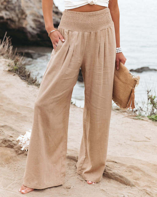 Women&#39;s Wide Leg Pants Summer Solid Loose Casual Vintage Cotton Linen Long Trousers Y2K 2023 Streetwear White Joggers Sweat