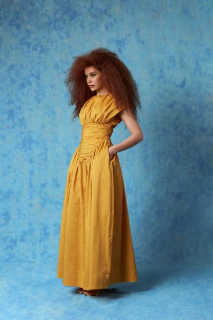 Adesuwa Ruched Cotton Long Dress (Buy 2 Free Shipping)