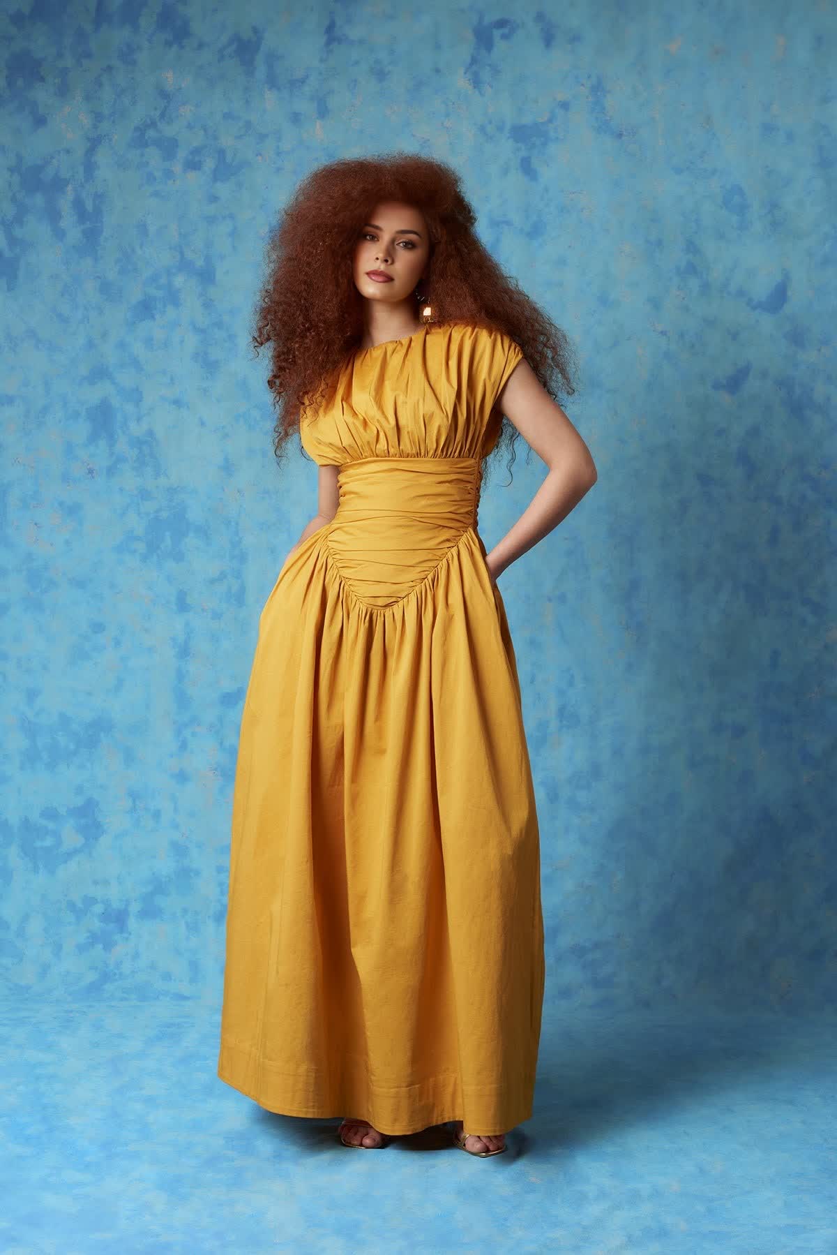 Adesuwa Ruched Cotton Long Dress (Buy 2 Free Shipping)