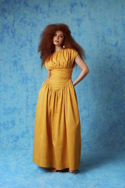 Adesuwa Ruched Cotton Long Dress (Buy 2 Free Shipping)