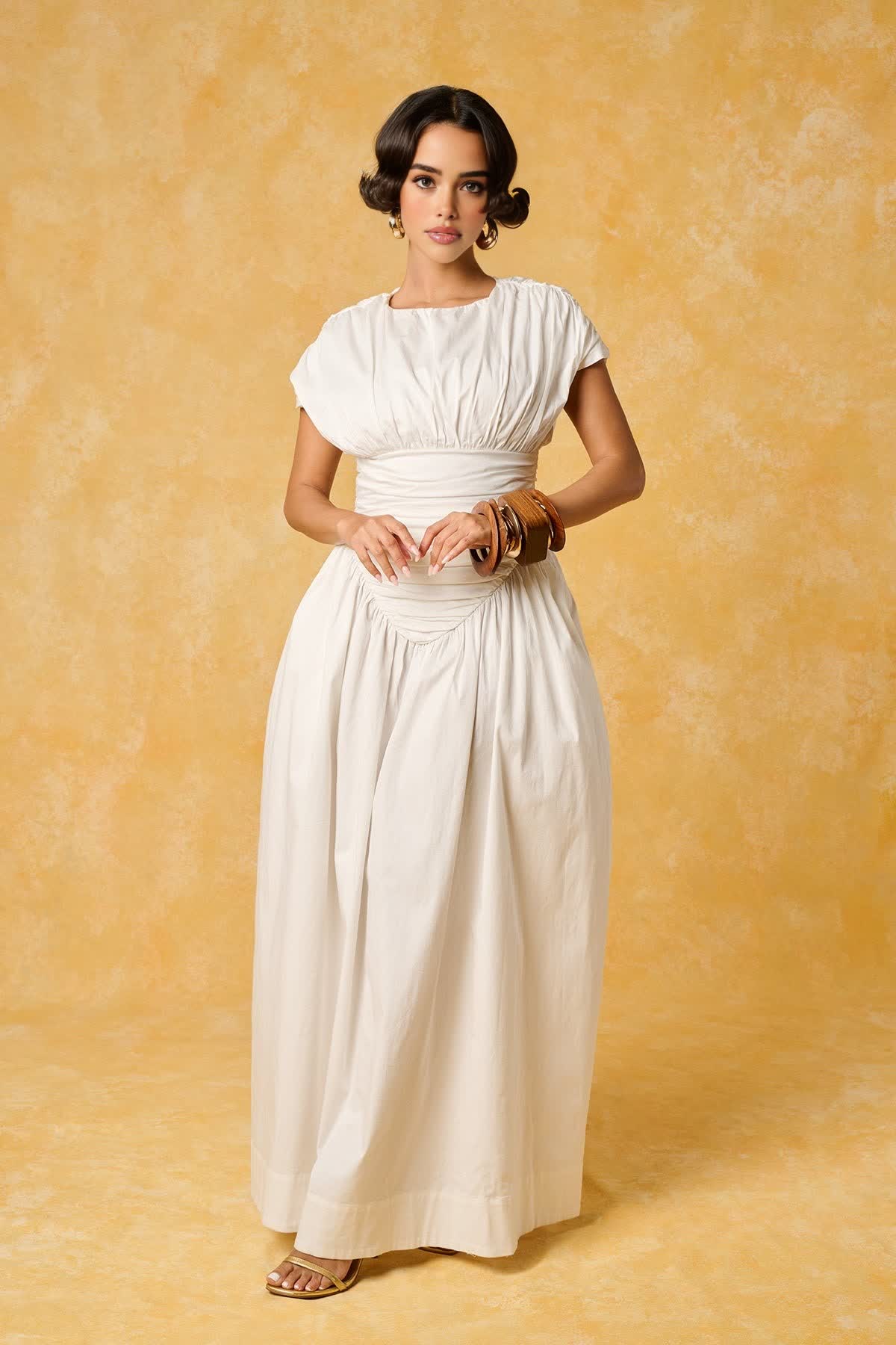 Adesuwa Ruched Cotton Long Dress (Buy 2 Free Shipping)