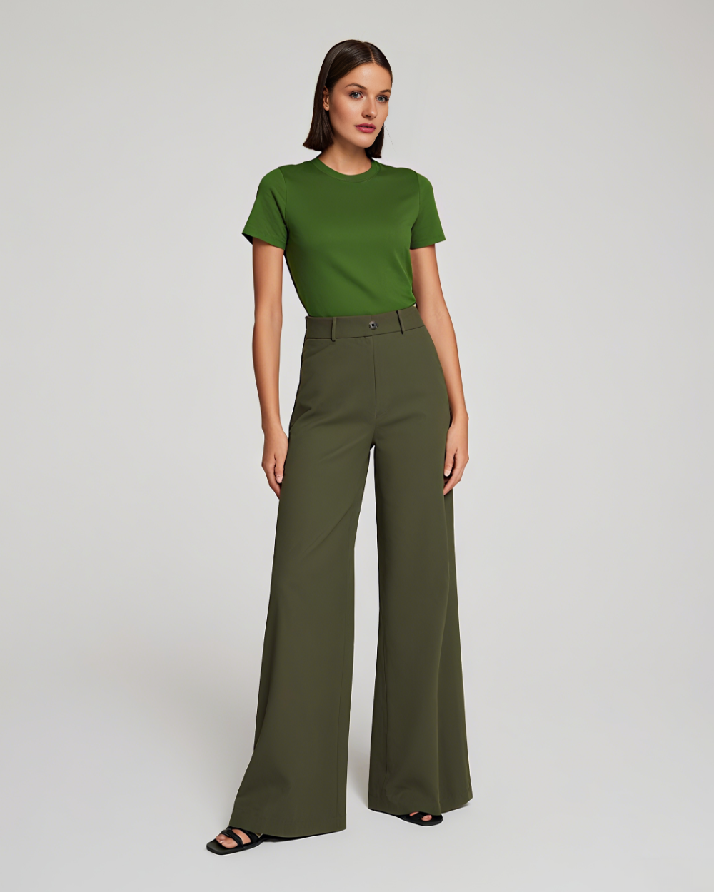 Tummy Control Stretch Twill Wide Leg Pant