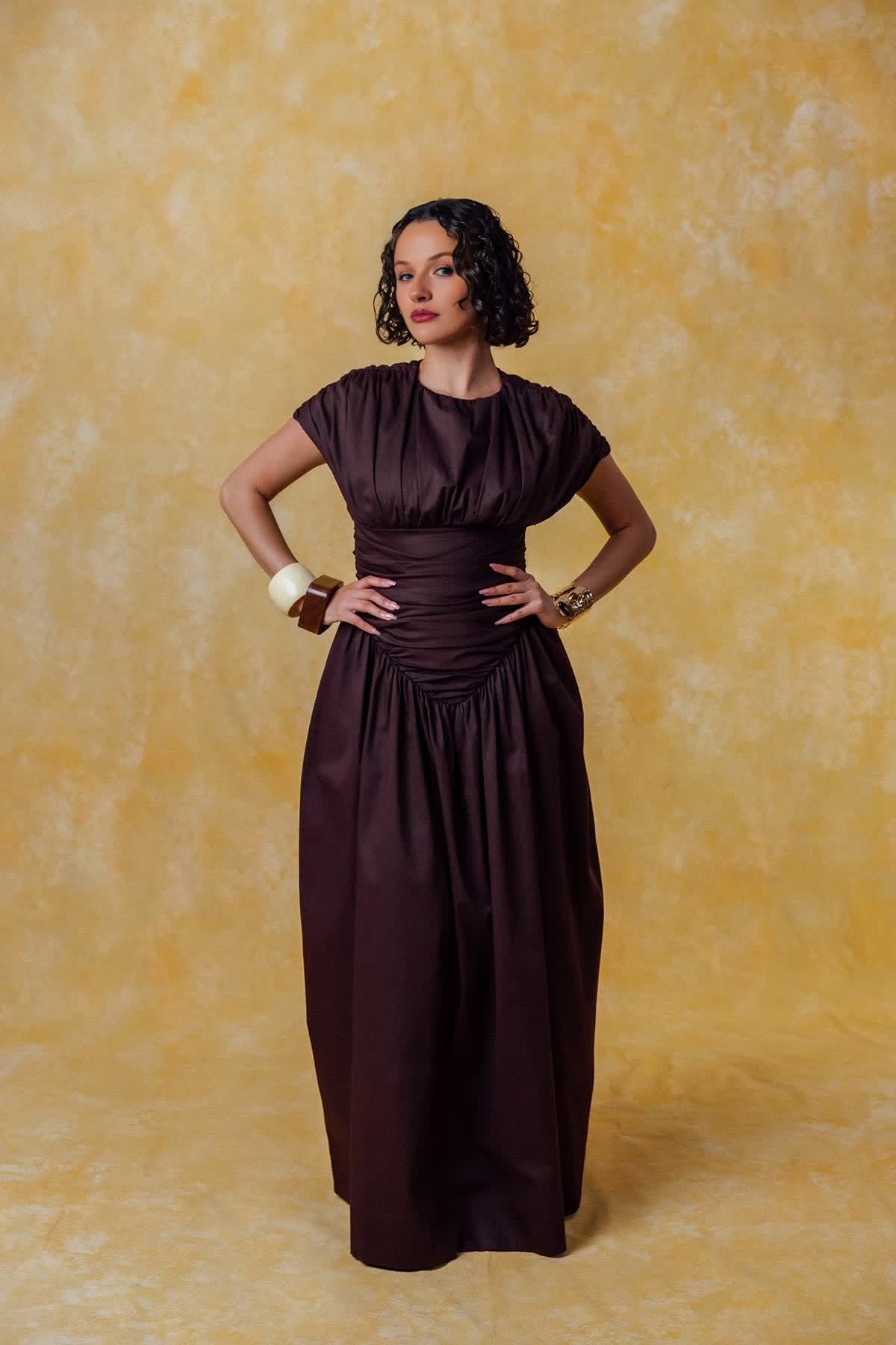 Adesuwa Ruched Cotton Long Dress (Buy 2 Free Shipping)
