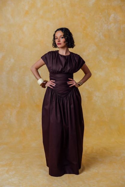 Adesuwa Ruched Cotton Long Dress (Buy 2 Free Shipping)