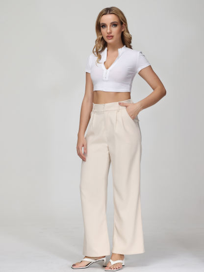 Tailored  Wide Leg Straight  Pants-Buy 2 Free Shipping