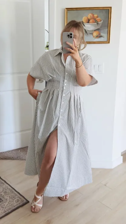 Striped Button Shirt Dress (Buy 2 Free Shipping)