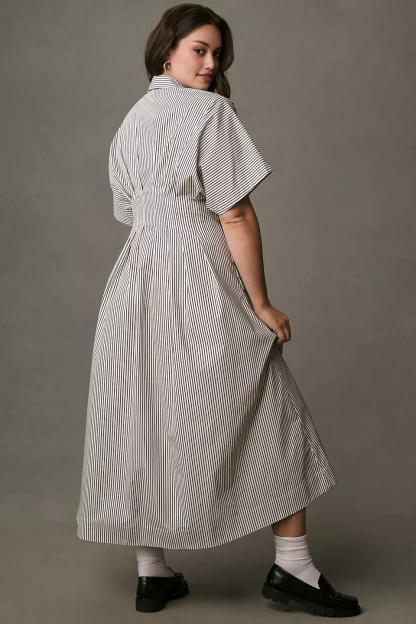Button-Front Pleated Midi Shirt Dress (Buy 2 Free Shipping)