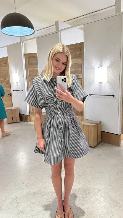 Cinched Waist Button Shirt Dress (Buy 2 Free Shipping)