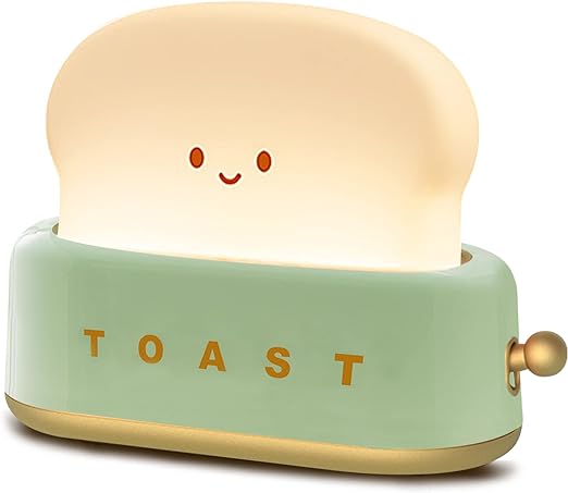 Desk Decor Toaster Lamp, Rechargeable Small Lamp with Smile Face Toast Bread Cute Toaster Shape Room Decor Night Light for Bedroom, Bedside, Living Room, Dining, Desk Decorations, Gift
