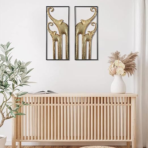 Set of 2 Elephant Wall Decor, African Wall Decor, Gold Elephant Wall Art, Animal Decorations for Living Room, Modern Metal Decor