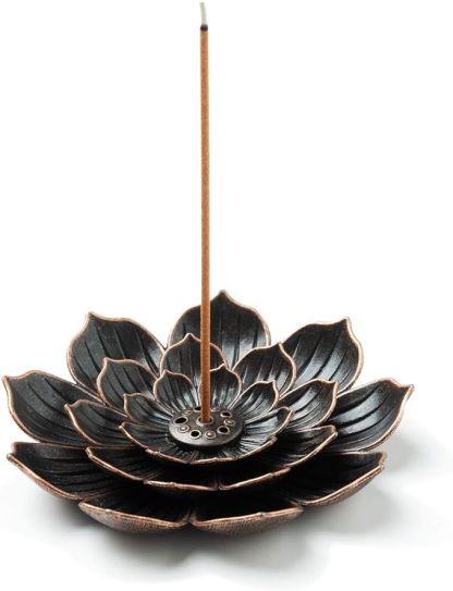 Qingquyy Incense Burner, Incense Holder for Sticks, Brass Lotus Incense Stick Holder and Detachable Ash Cather
