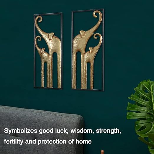 Set of 2 Elephant Wall Decor, African Wall Decor, Gold Elephant Wall Art, Animal Decorations for Living Room, Modern Metal Decor